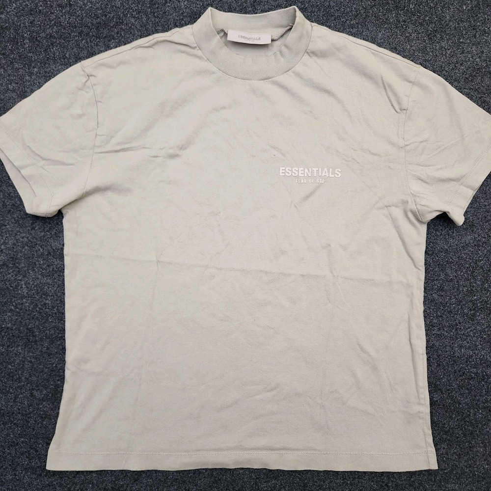 Fear Of God FOG Essentials Size Small Beige Oversized Logo Tee Shirt Streetwear